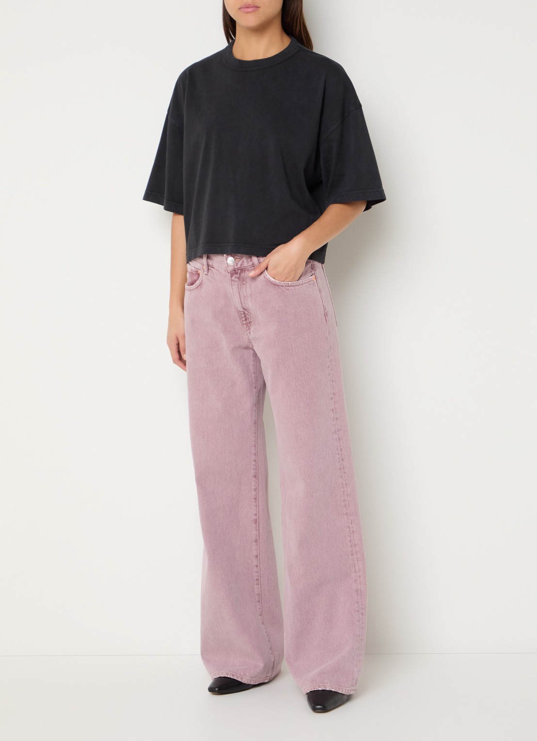 Bellerose Voss cropped T-shirt met ronde hals - voorkant 4 antraciet