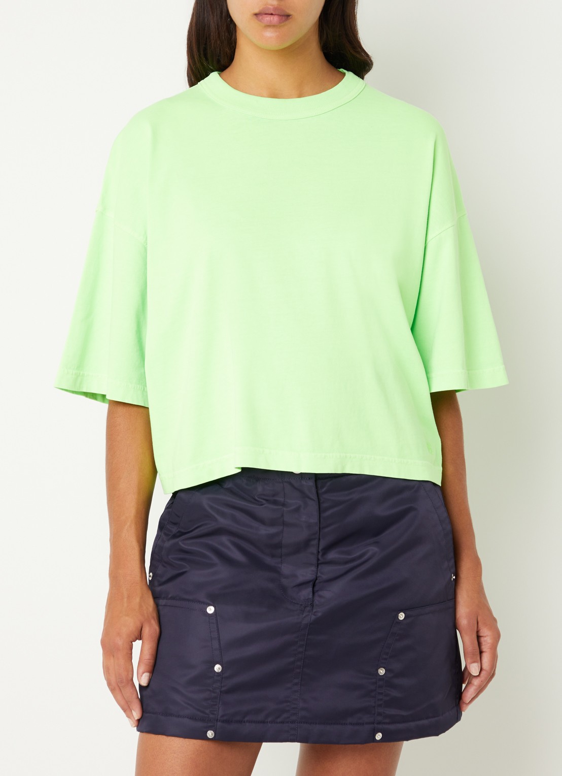 Bellerose Voss cropped T-shirt met ronde hals - detail 3 neongroen