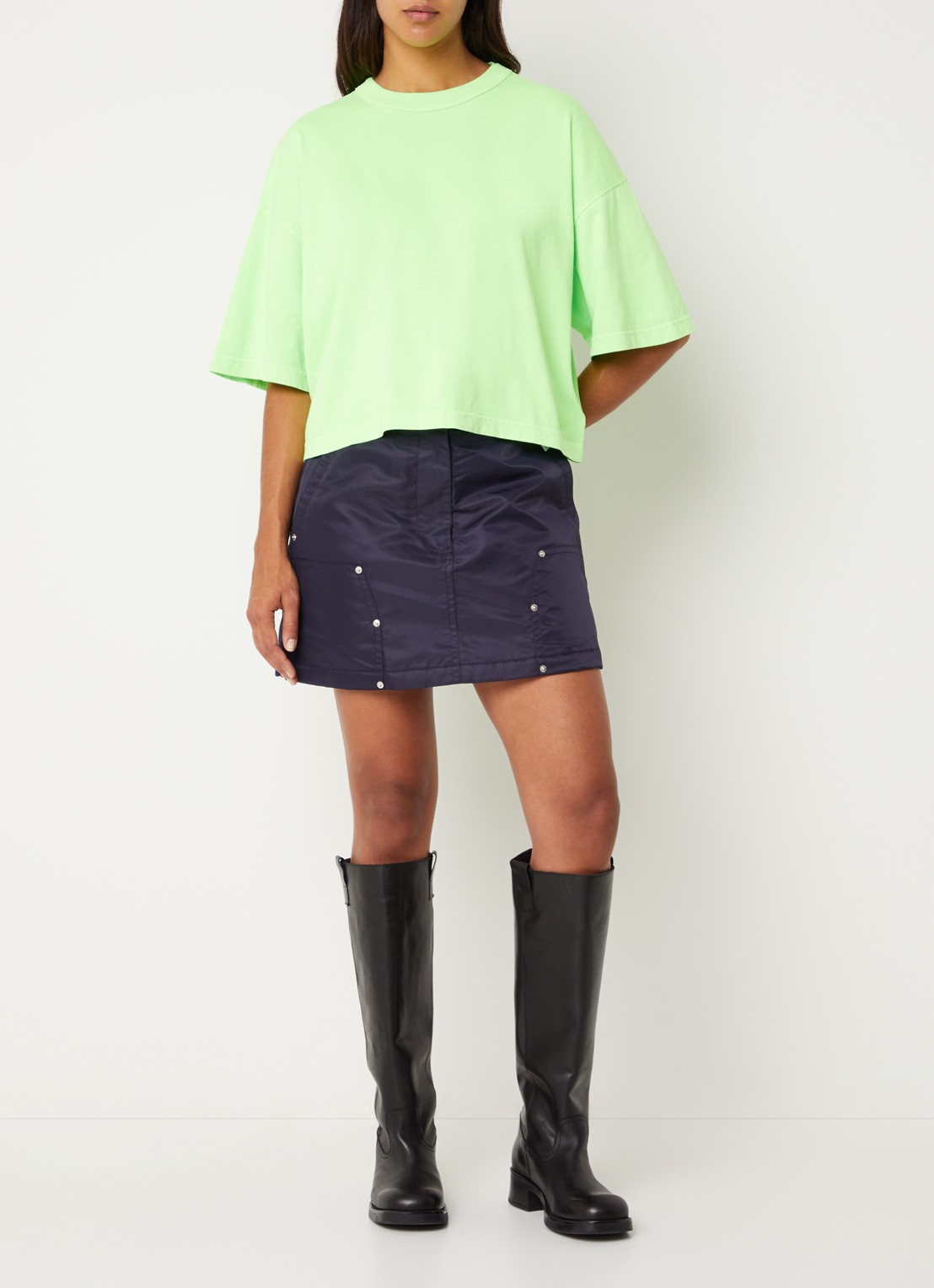 Bellerose Voss cropped T-shirt met ronde hals - voorkant 2 neongroen