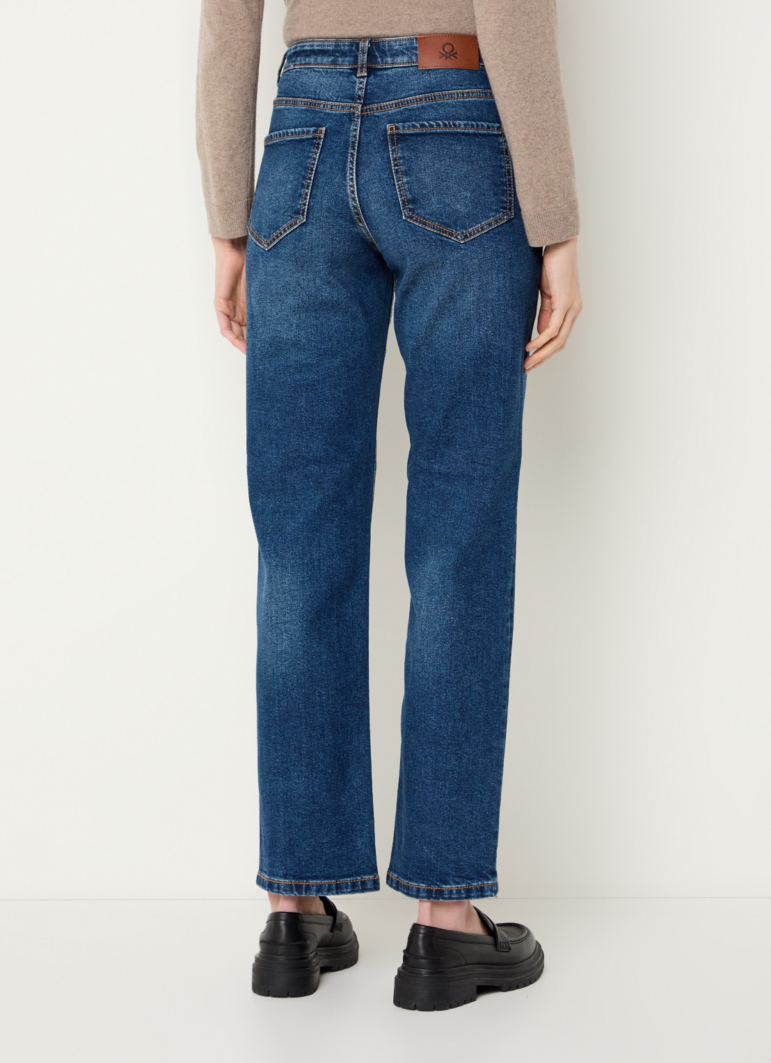 Benetton Ben high waist straight leg jeans met medium wassing - achterkant 3 blauw