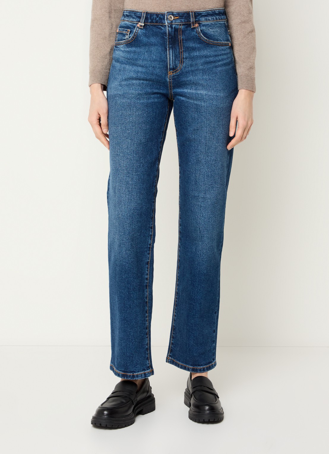Benetton Ben high waist straight leg jeans met medium wassing - detail blauw