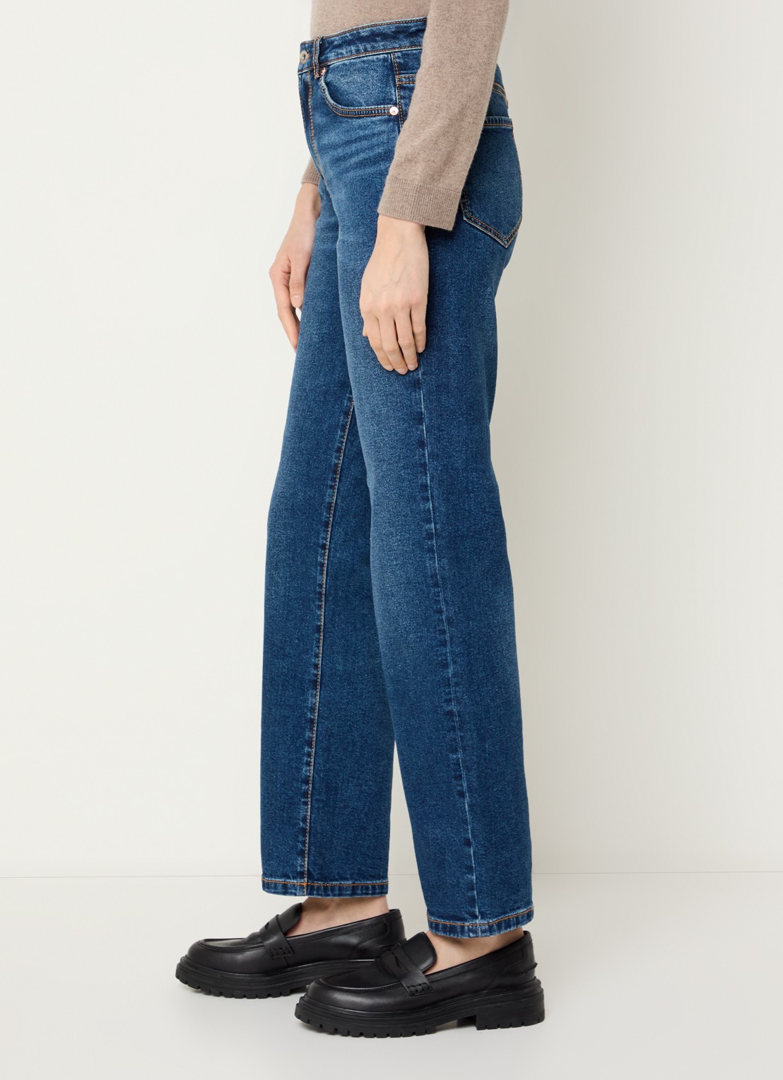 Benetton Ben high waist straight leg jeans met medium wassing - detail 2 blauw