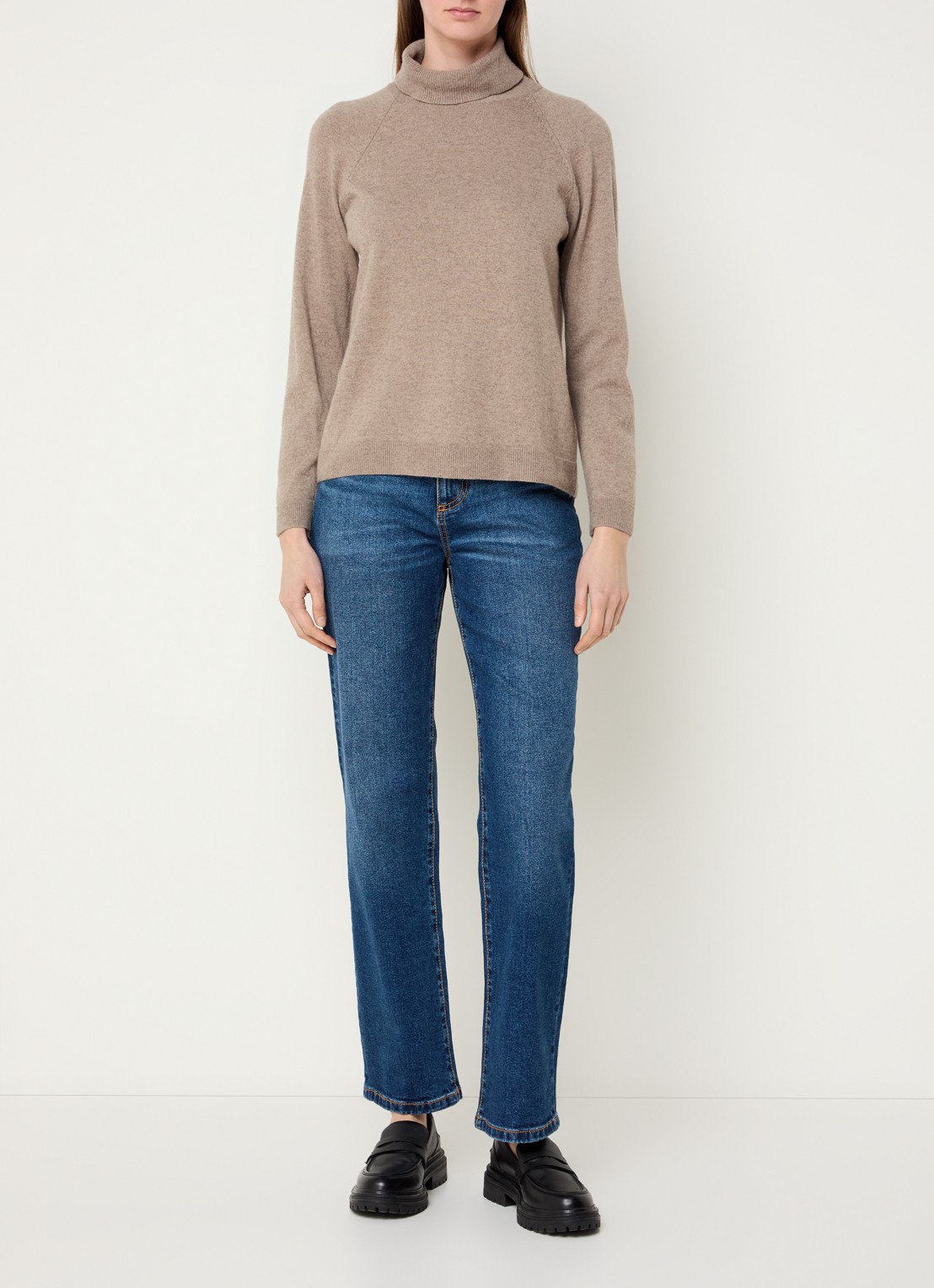 Benetton Ben high waist straight leg jeans met medium wassing - voorkant 5 blauw