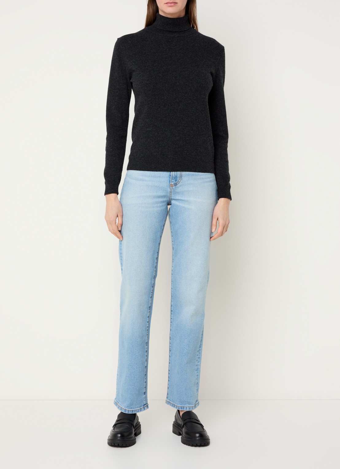 Benetton Ben high waist straight leg jeans met medium wassing - voorkant 4 lichtblauw