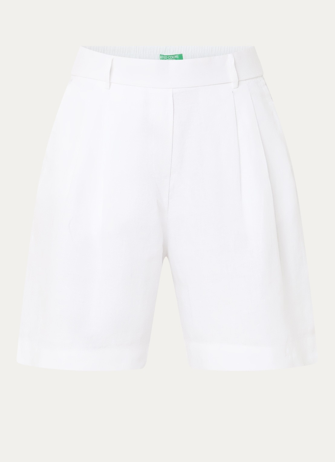 Benetton Bermuda high waist loose fit korte broek van linnen - voorkant 2 gebroken wit