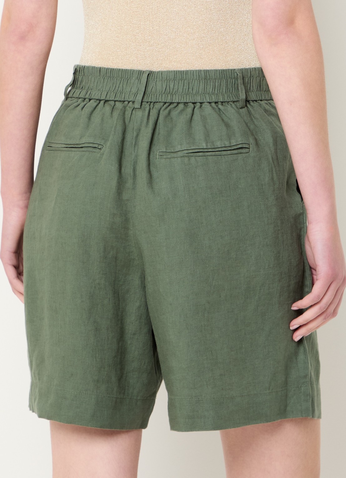 Benetton Bermuda high waist loose fit korte broek van linnen - achterkant donkergroen