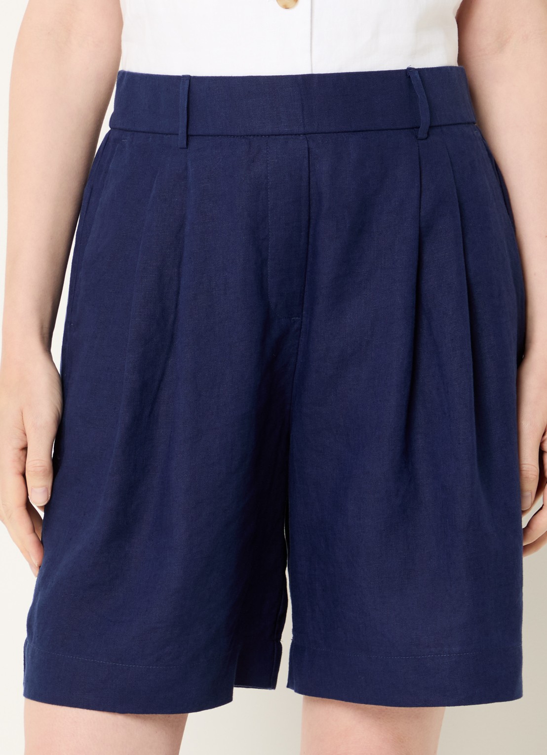 Benetton Bermuda high waist loose fit korte broek van linnen - detail 2 royalblauw