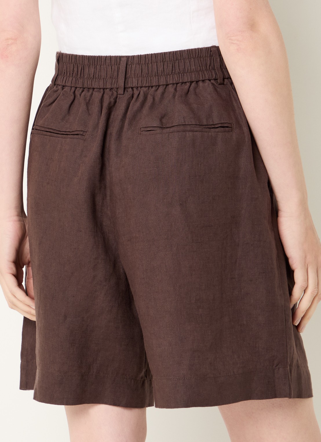 Benetton Bermuda high waist loose fit korte broek van linnen - achterkant 5 bruin