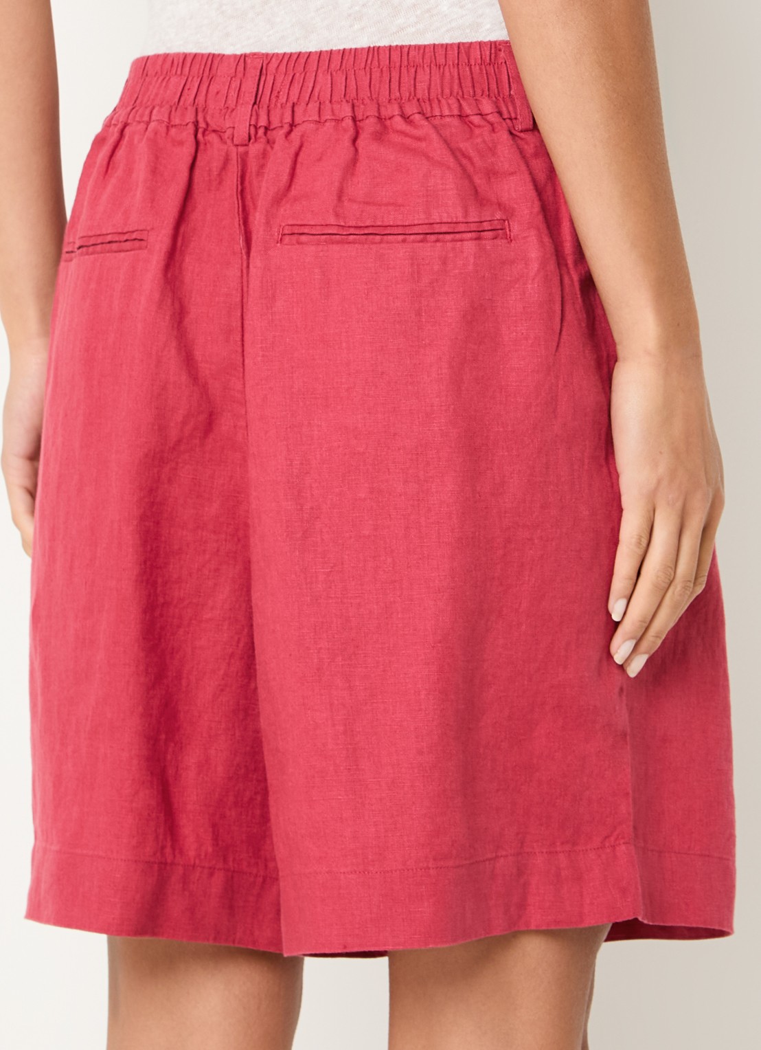 Benetton Bermuda high waist loose fit korte broek van linnen - achterkant 2 rood-0e2