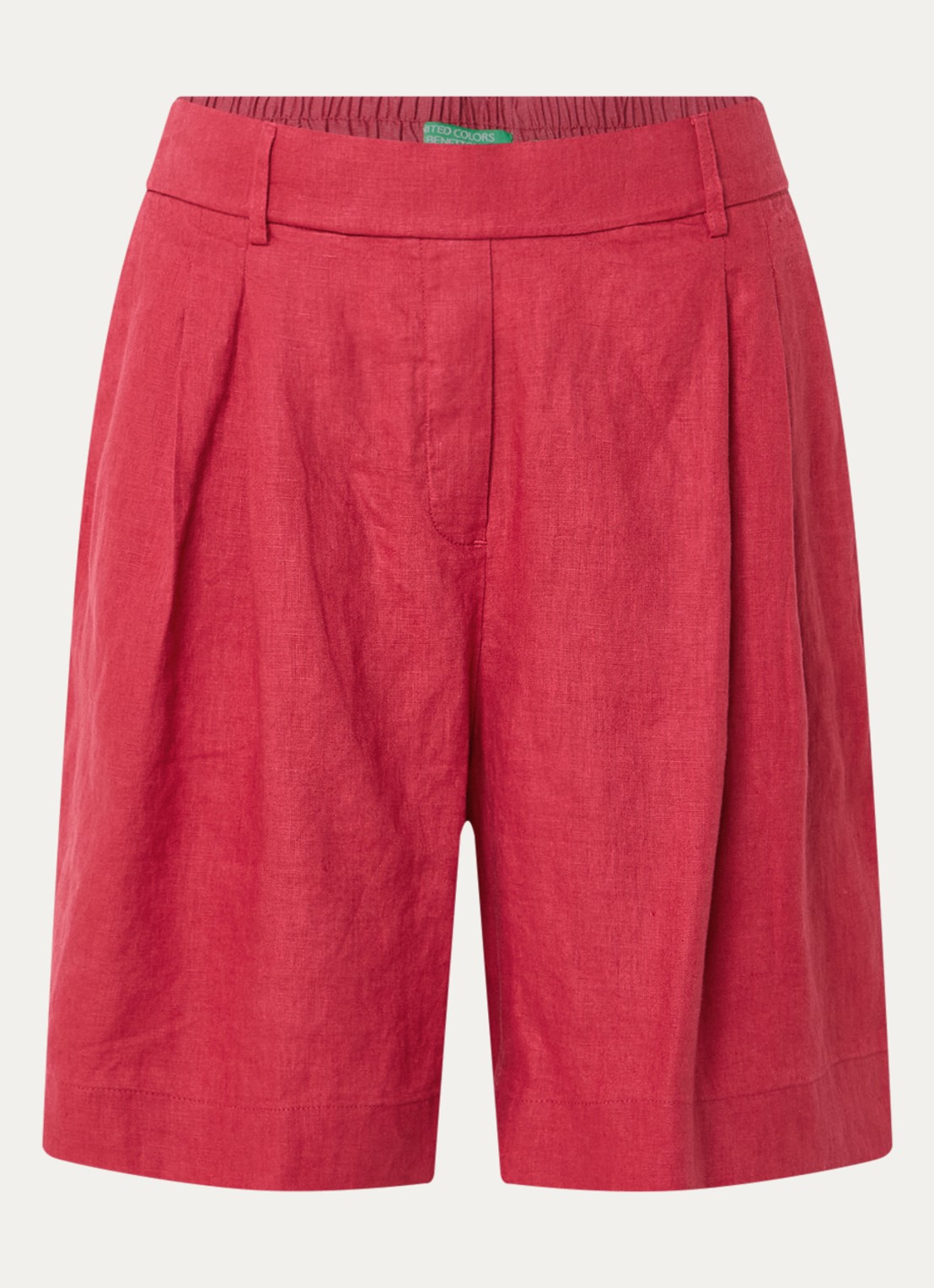 Benetton Bermuda high waist loose fit korte broek van linnen - voorkant 3 rood-0e2