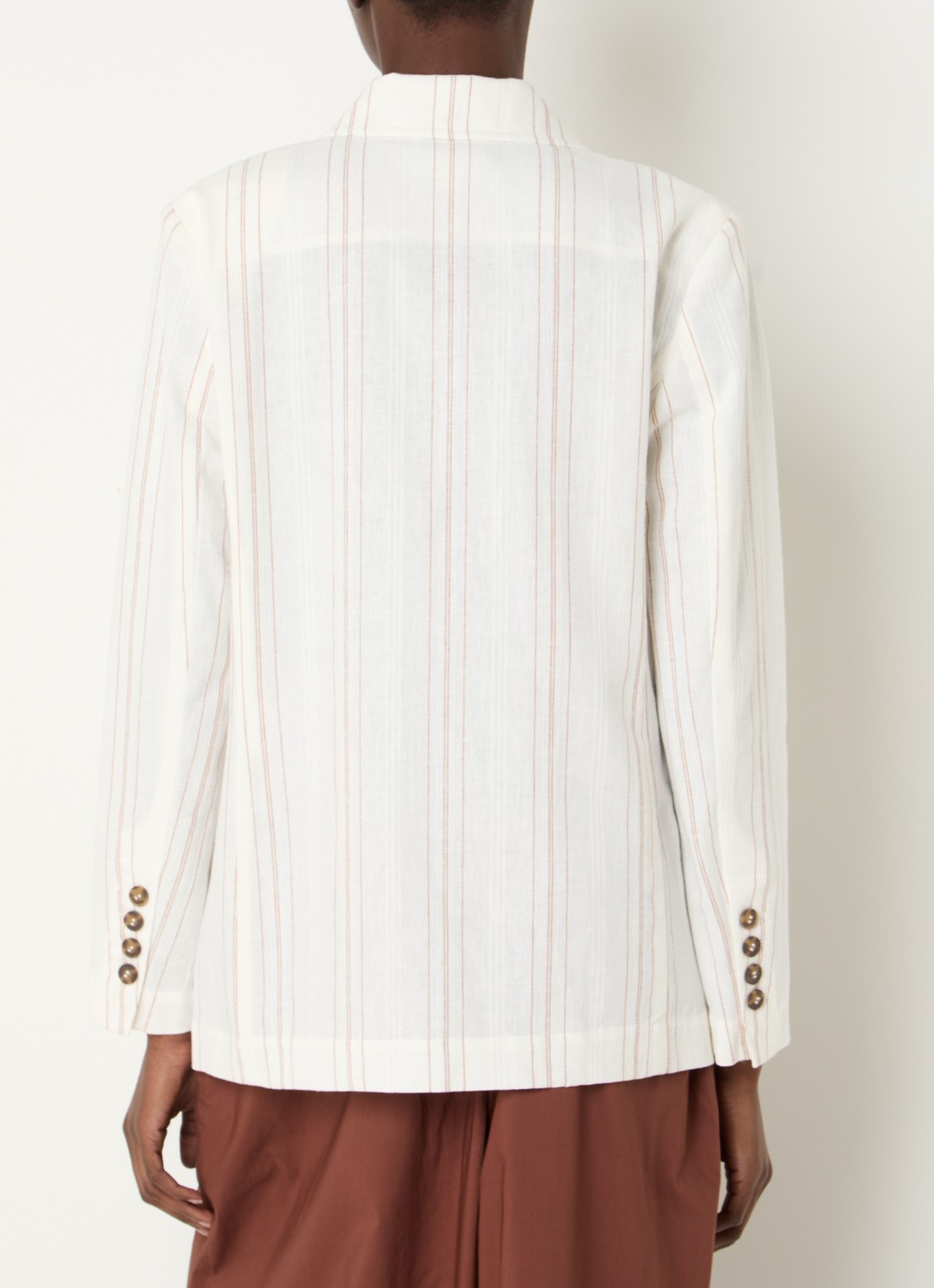 Benetton Blazer in linnenblend met streepprint en klepzakken - achterkant 4 creme