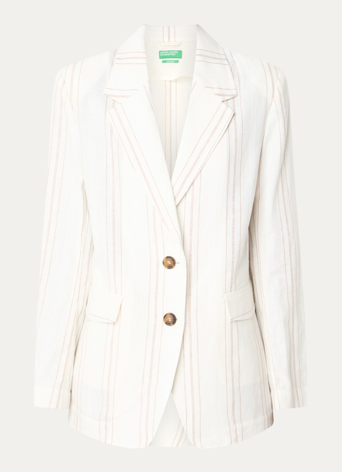 Benetton Blazer in linnenblend met streepprint en klepzakken - voorkant creme