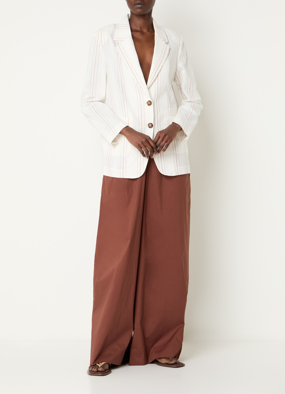 Benetton Blazer in linnenblend met streepprint en klepzakken - voorkant 2 creme