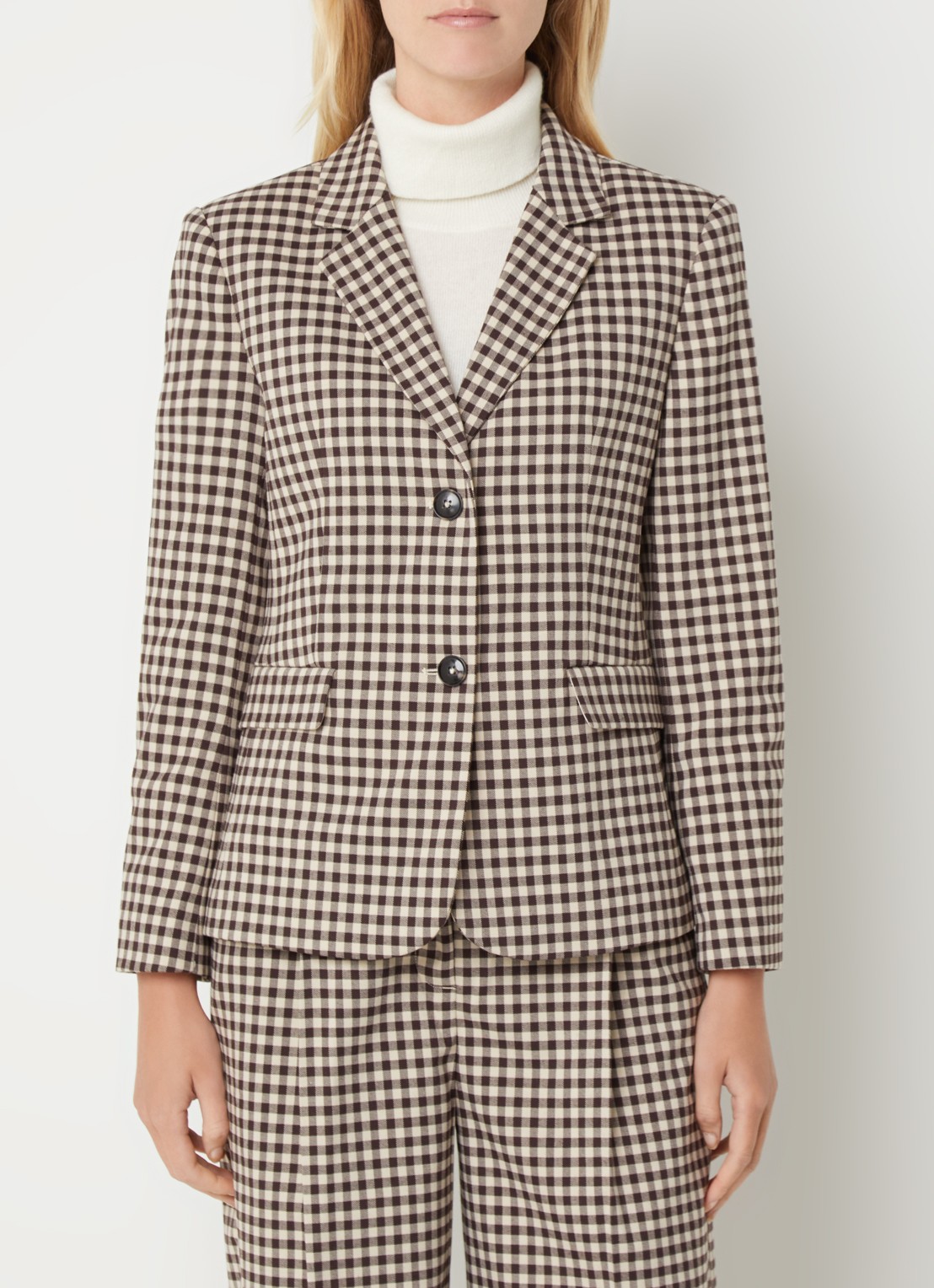 Benetton Blazer met klepzakken en ruitdessin - detail 3 donkerbruin