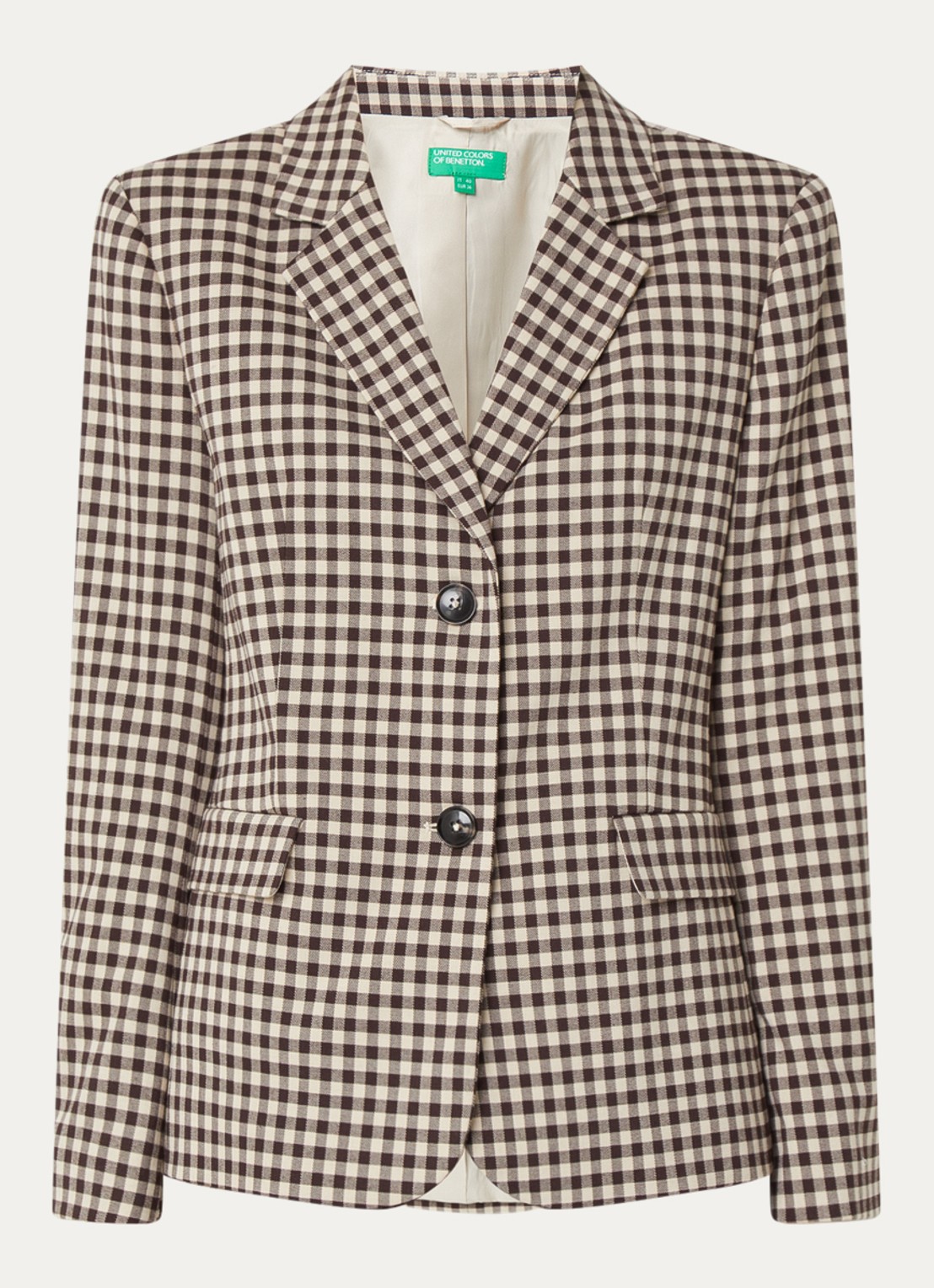 Benetton Blazer met klepzakken en ruitdessin - voorkant donkerbruin