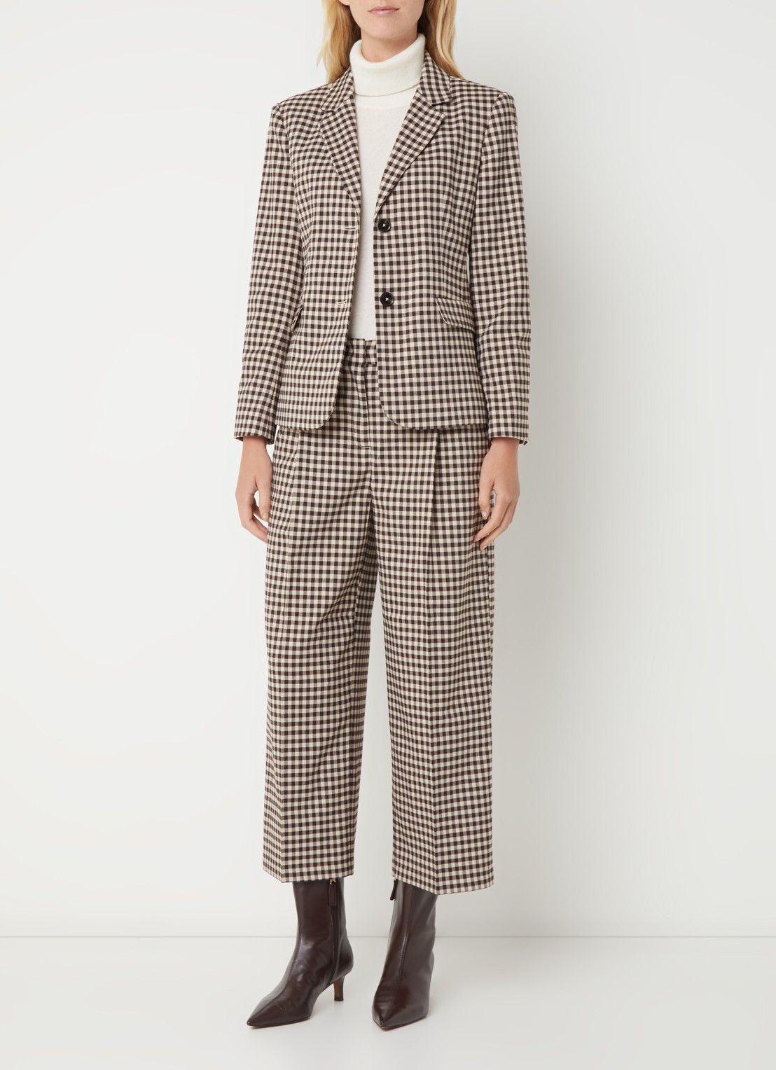 Benetton Blazer met klepzakken en ruitdessin - voorkant 2 donkerbruin