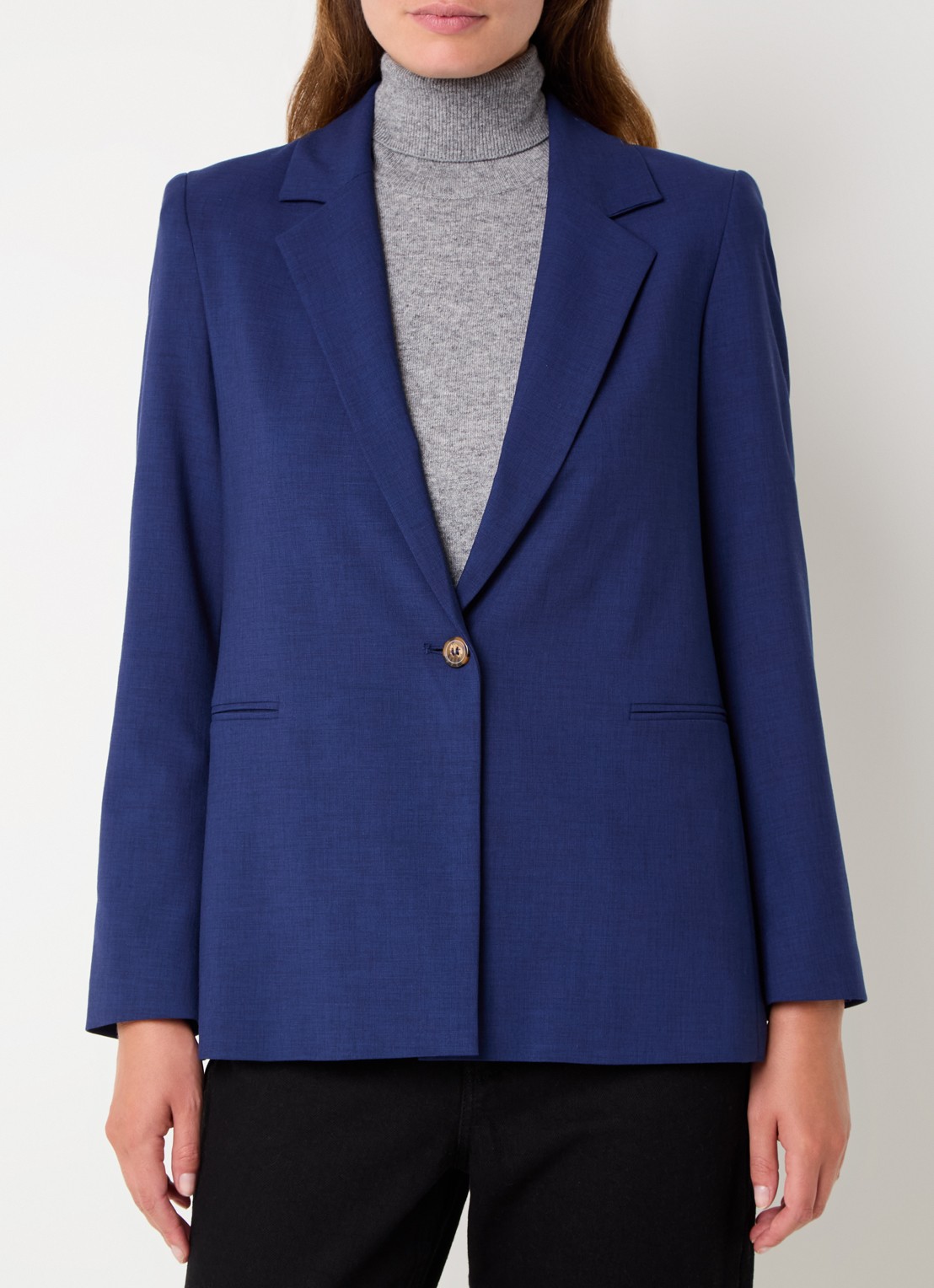 Benetton Blazer met paspelzakken en schoudervulling - detail donkerblauw