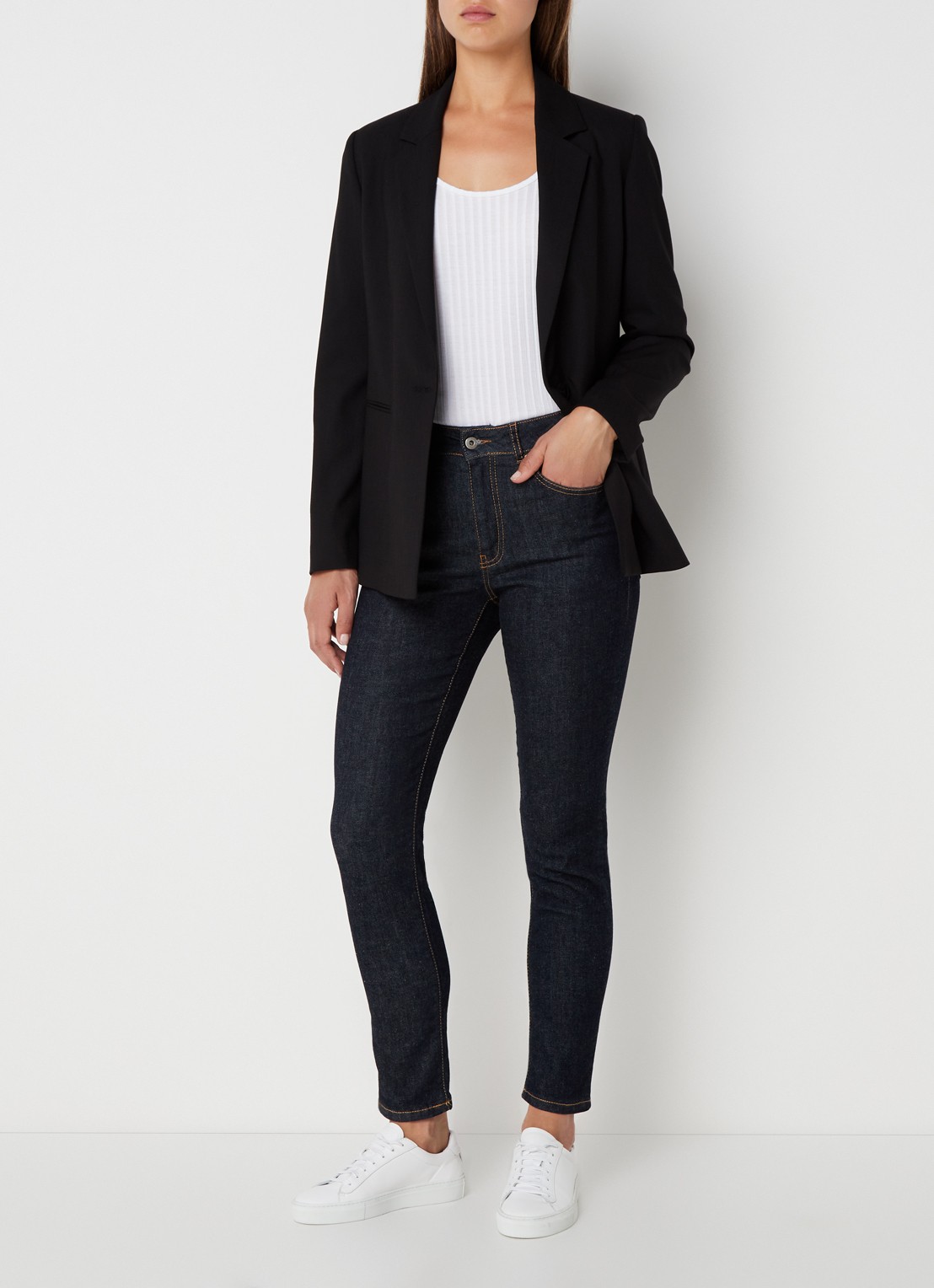 Benetton Blazer met paspelzakken en schoudervulling - voorkant 3 zwart