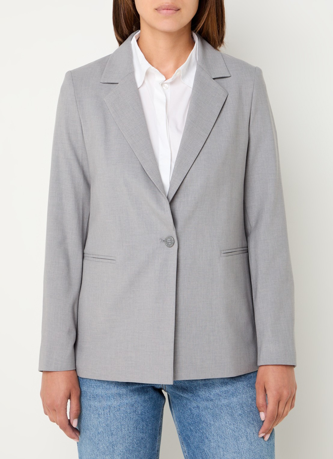 Benetton Blazer met paspelzakken en schoudervulling - detail 4 grijs