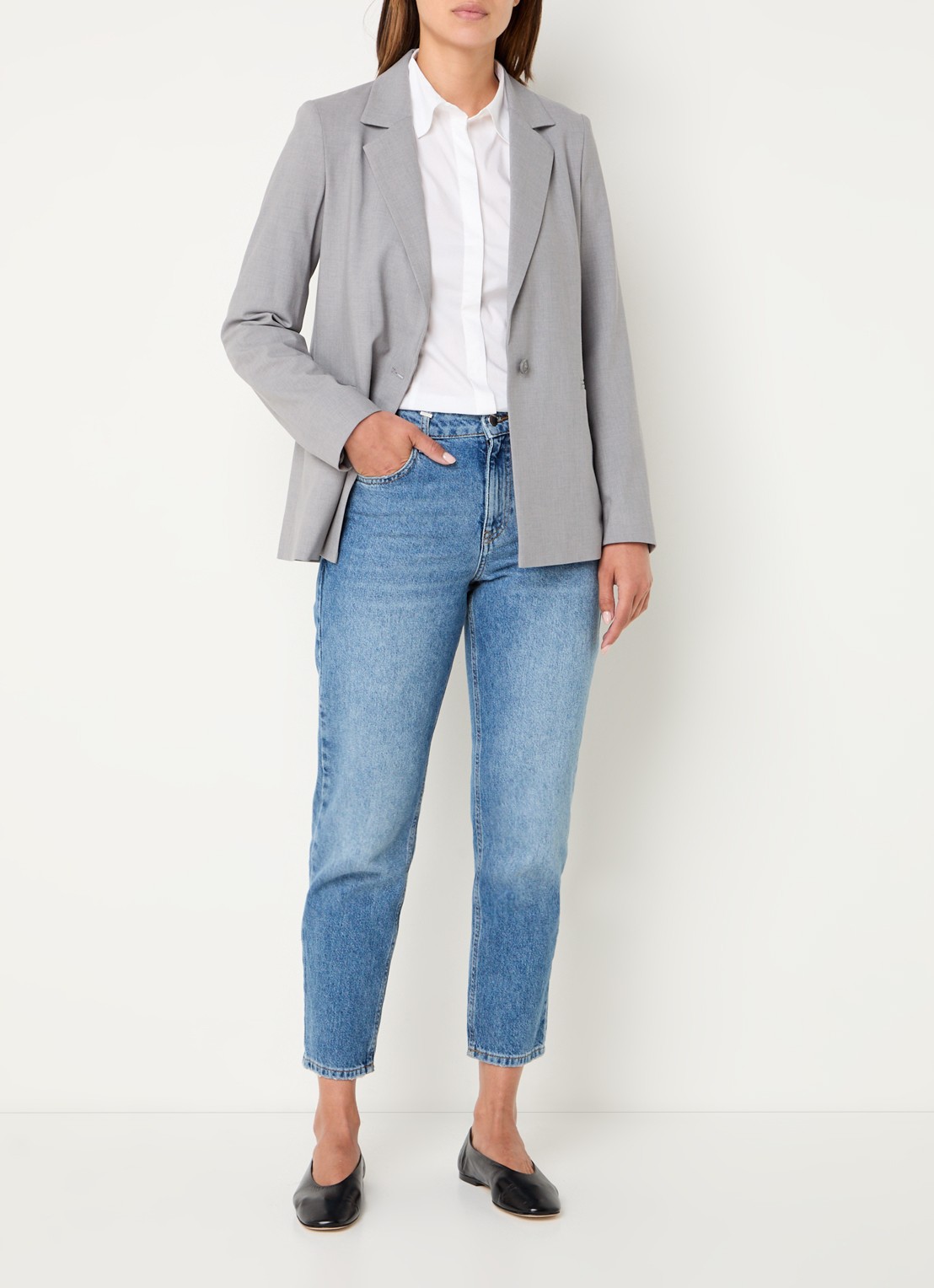 Benetton Blazer met paspelzakken en schoudervulling - voorkant 2 grijs
