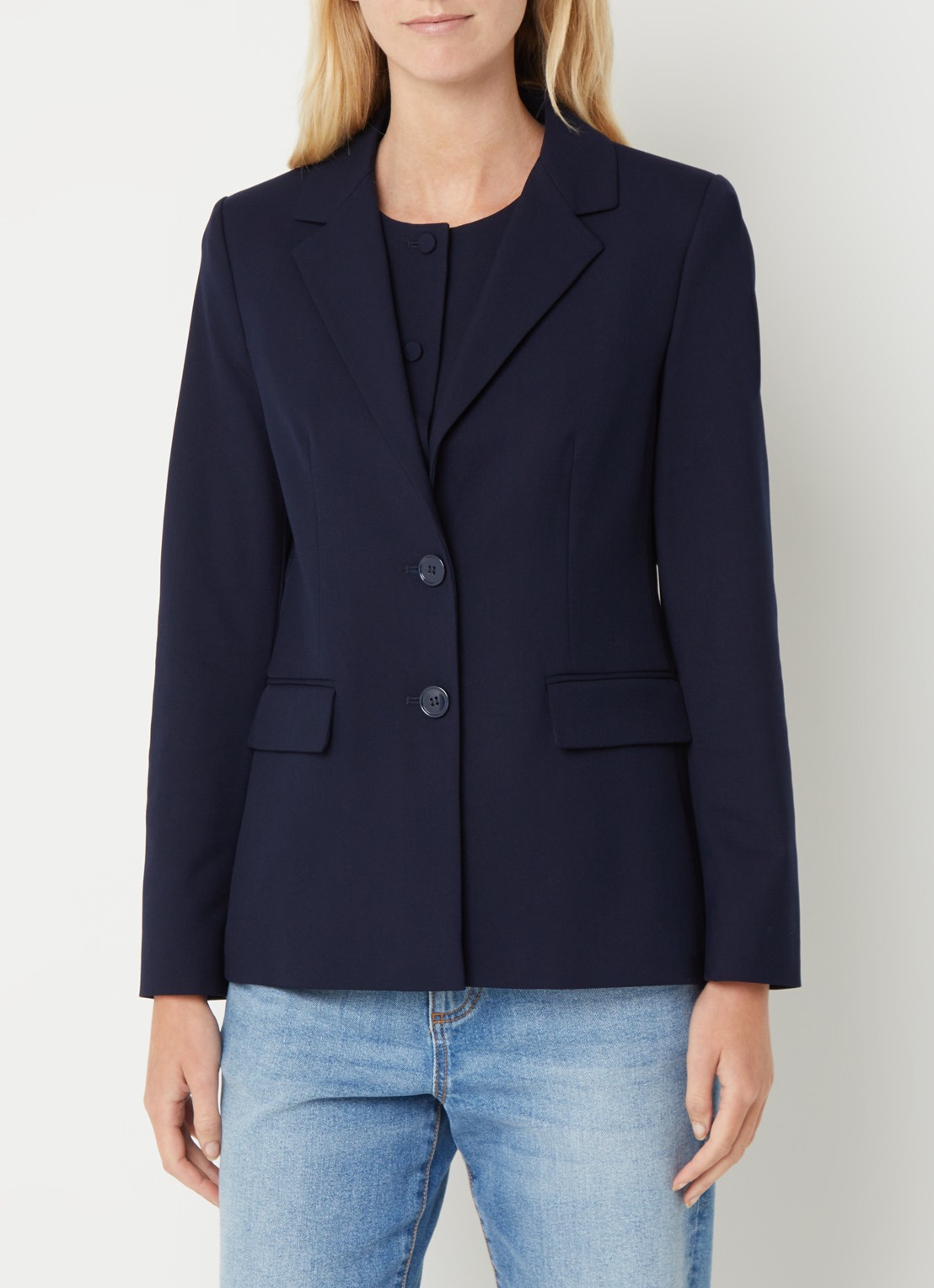 Benetton Blazer met schoudervulling en klepzakken - detail donkerblauw