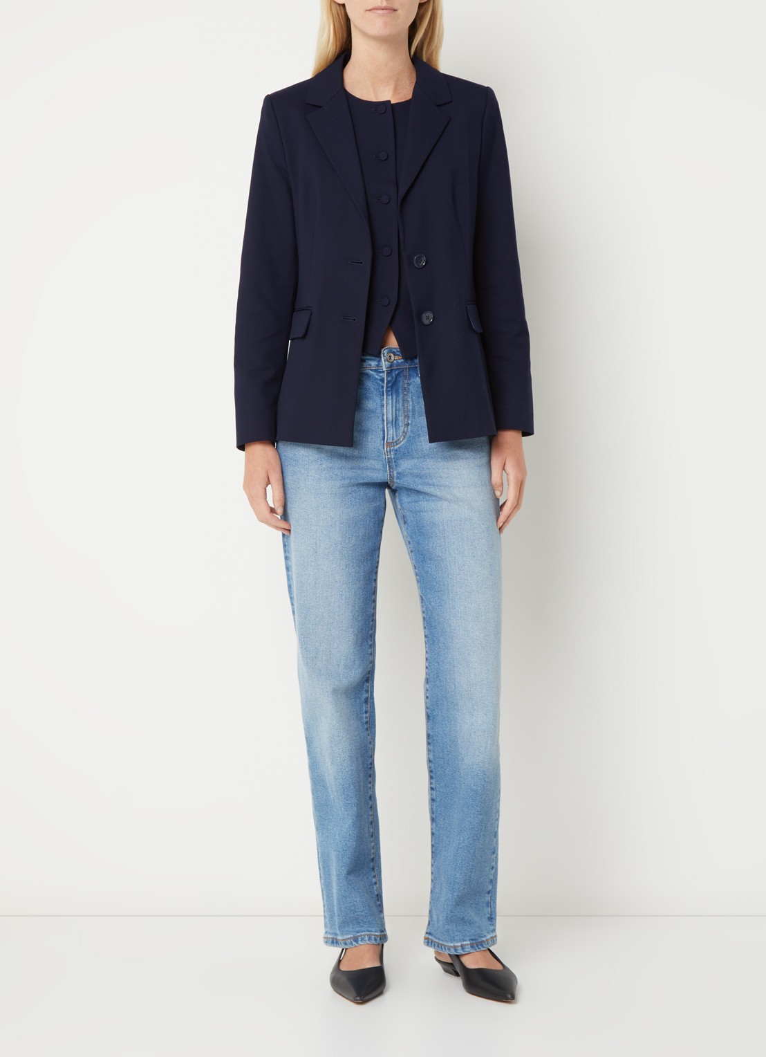 Benetton Blazer met schoudervulling en klepzakken - voorkant 4 donkerblauw