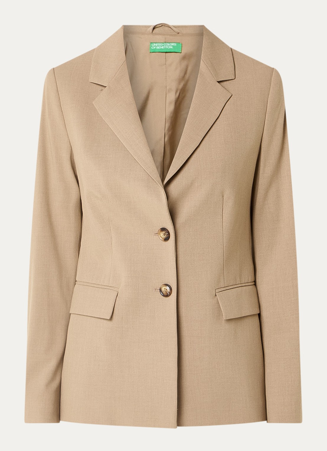 Benetton Blazer met schoudervulling en steekzakken - voorkant camel