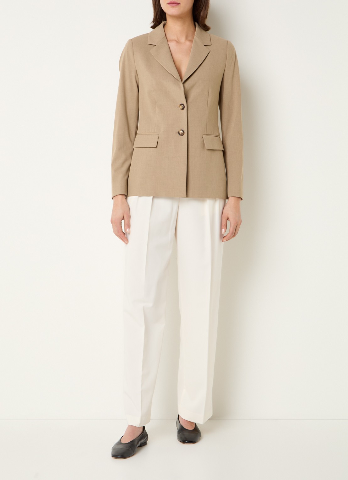 Benetton Blazer met schoudervulling en steekzakken - voorkant 2 camel