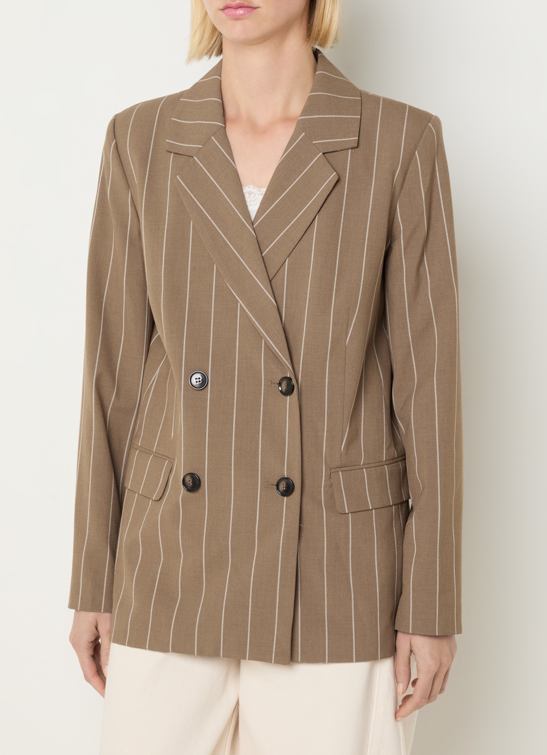 Benetton Blazer met streepprint en klepzakken - detail 2 camel