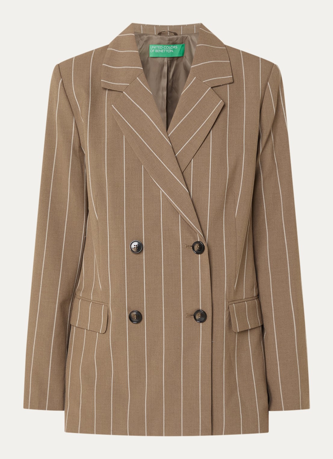 Benetton Blazer met streepprint en klepzakken - voorkant 3 camel