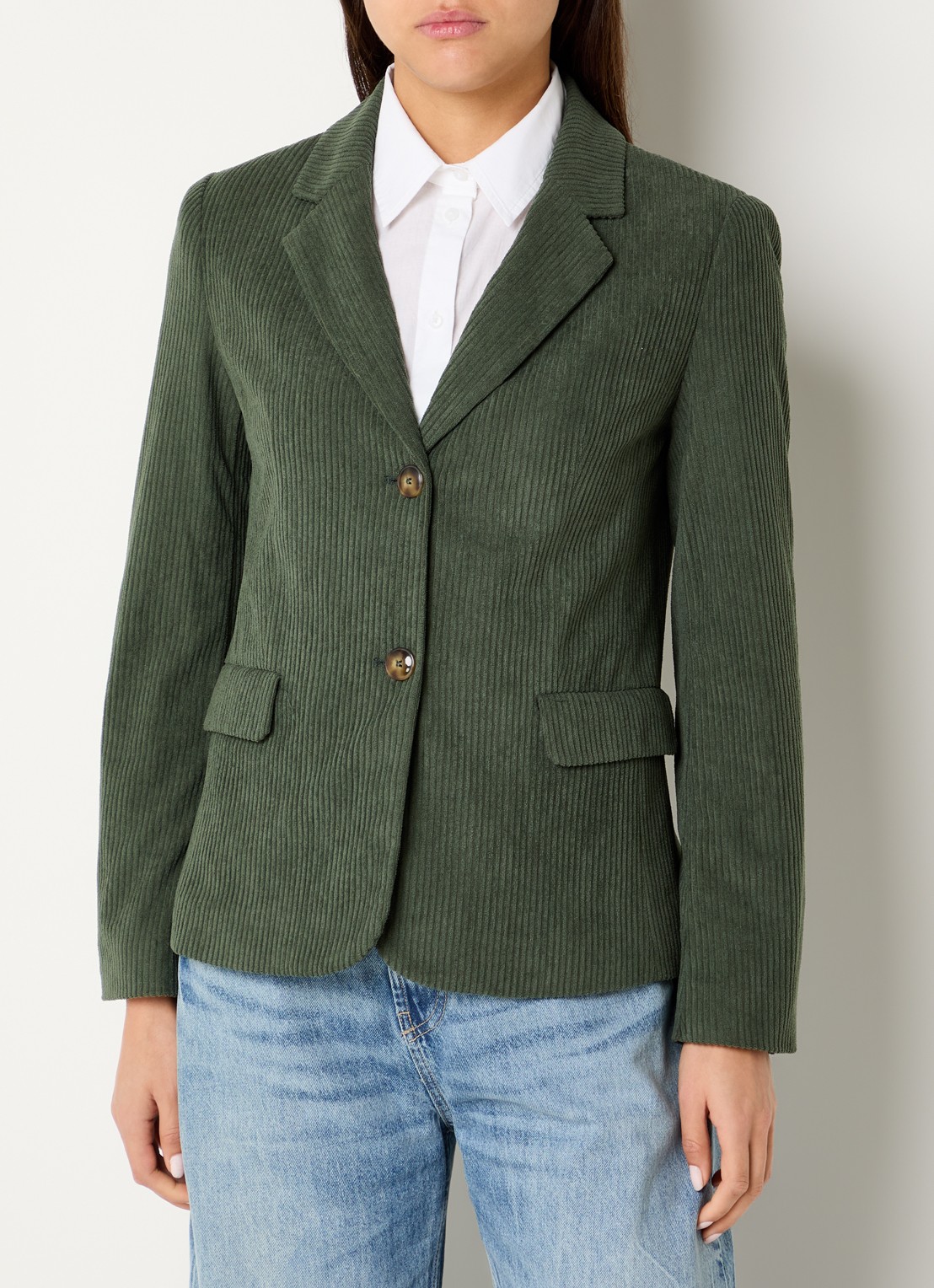 Benetton Blazer met structuur en klepzakken - detail legergroen