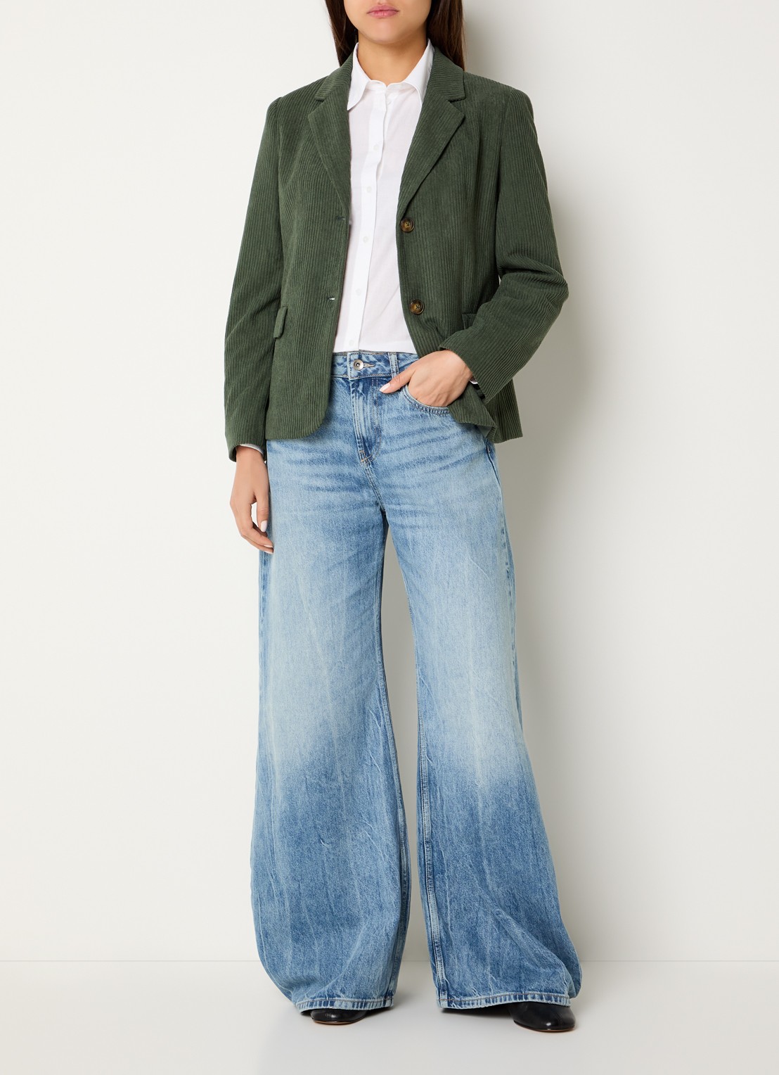 Benetton Blazer met structuur en klepzakken - voorkant 4 legergroen