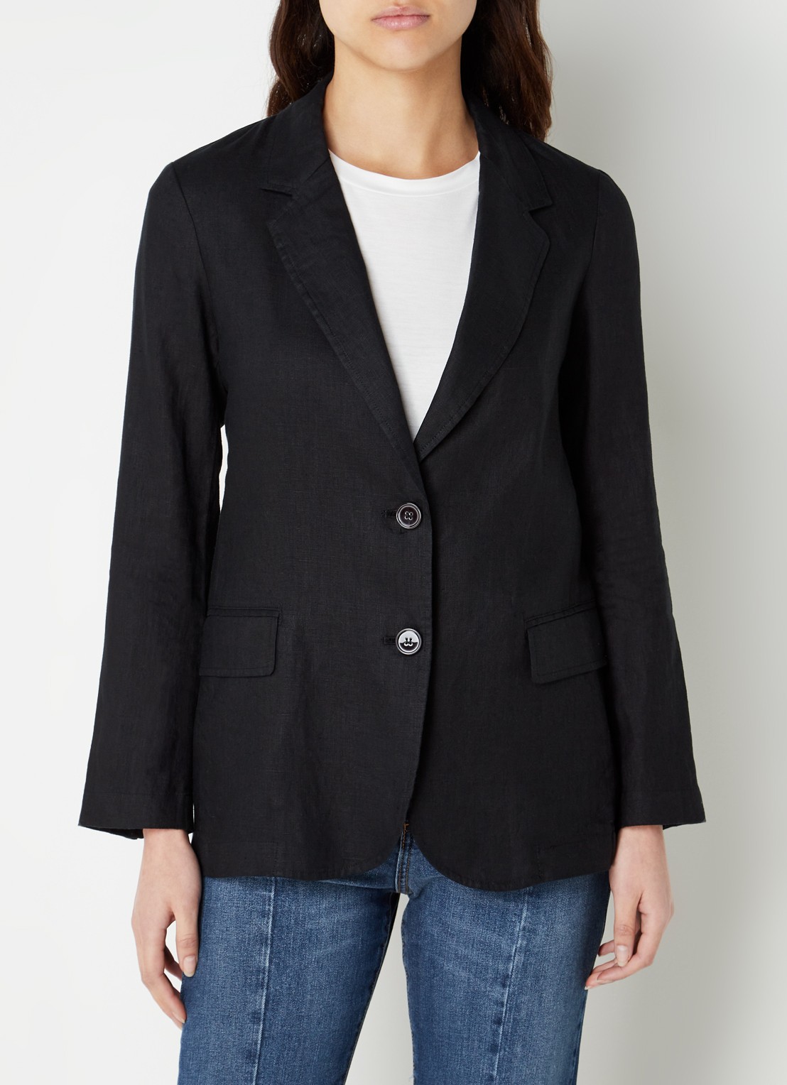 Benetton Blazer van linnen met klepzakken - detail 3 zwart