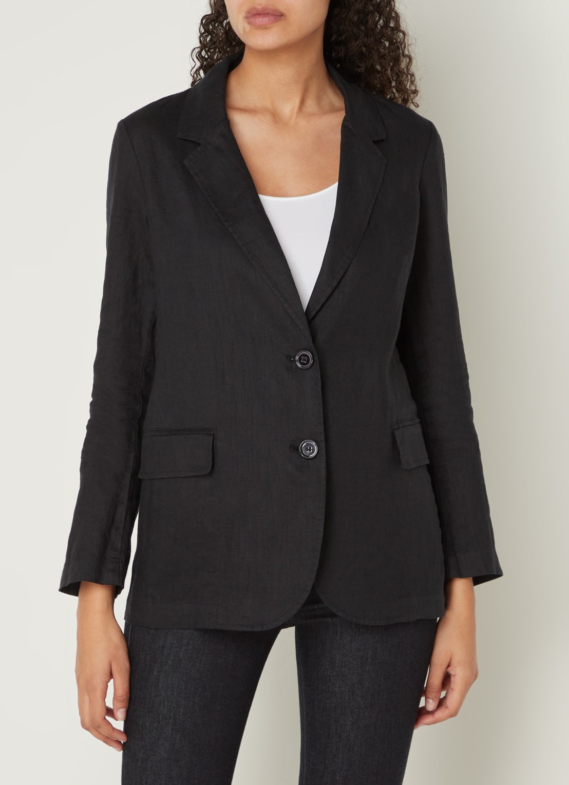 Benetton Blazer van linnen met klepzakken - detail 4 zwart