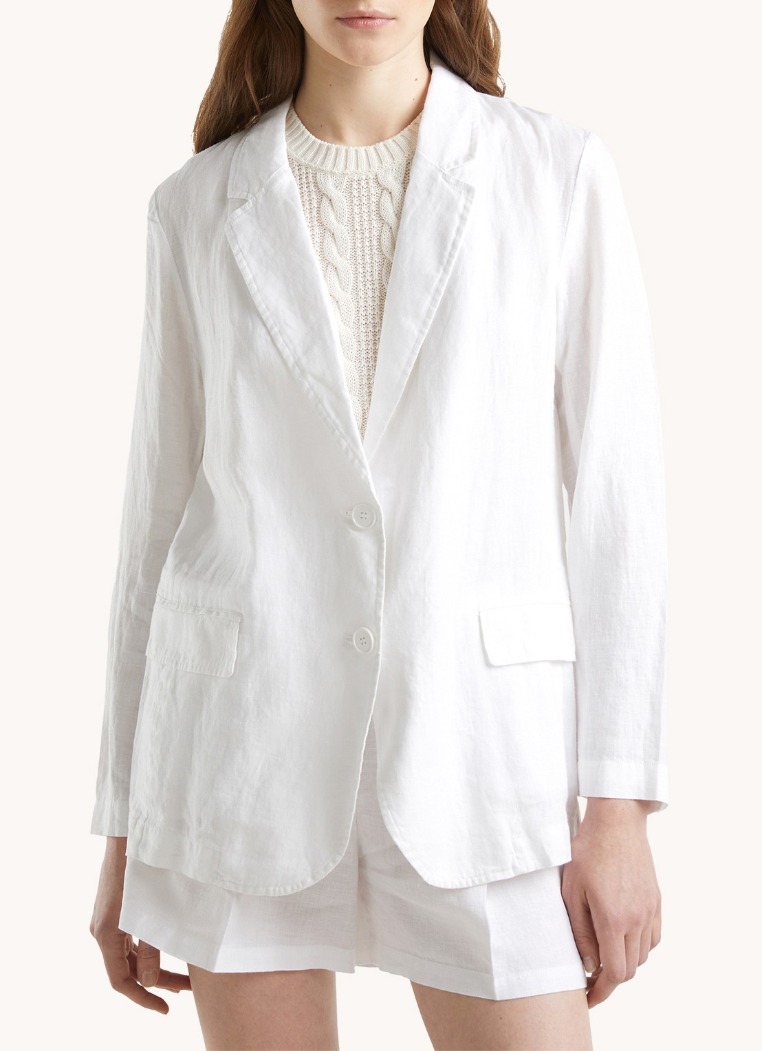 Benetton Blazer van linnen met klepzakken - detail 6 wit