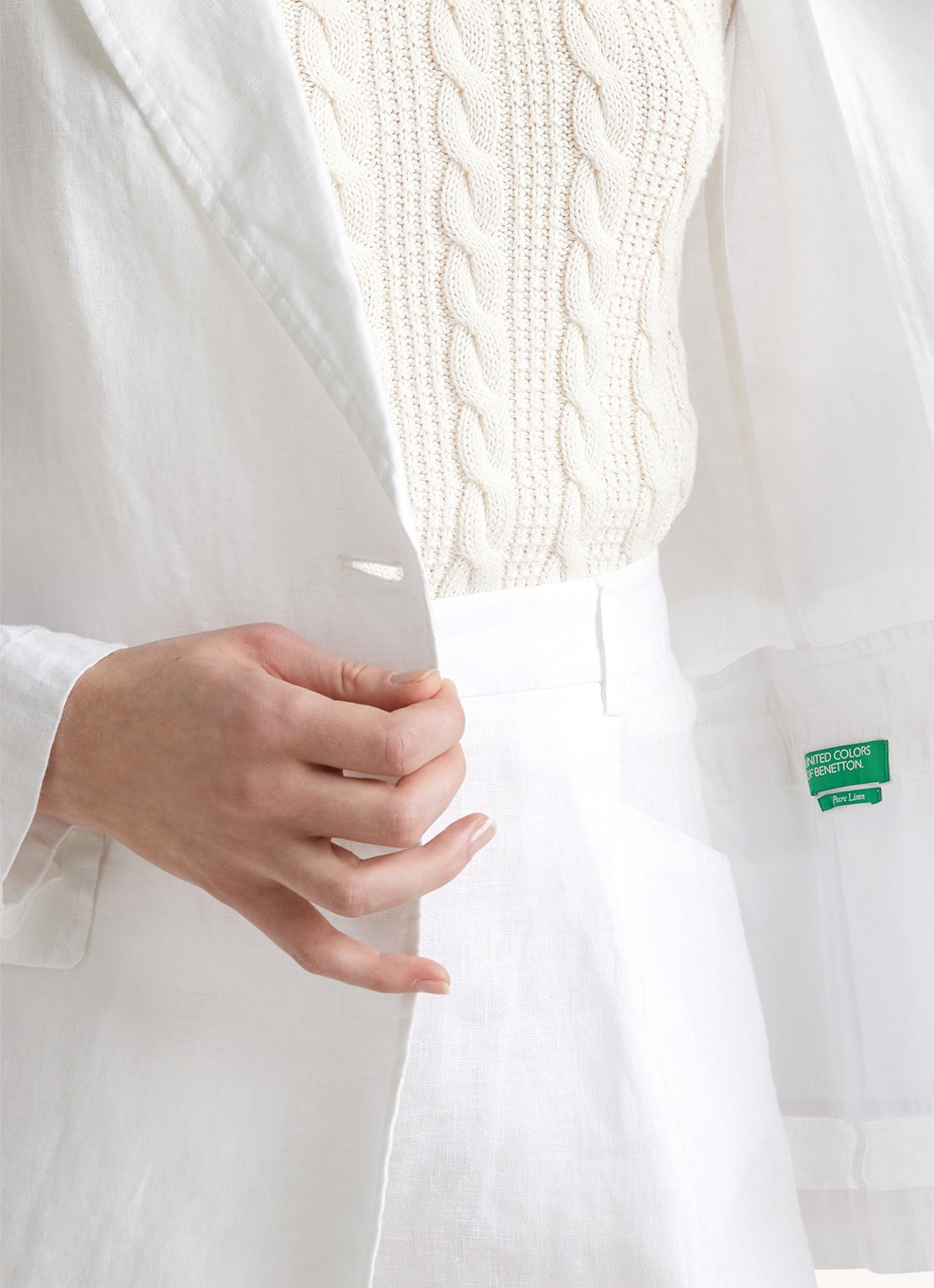 Benetton Blazer van linnen met klepzakken - detail 7 wit