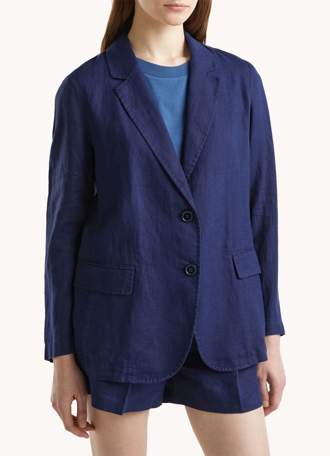 Benetton Blazer van linnen met klepzakken - detail 4 donkerblauw