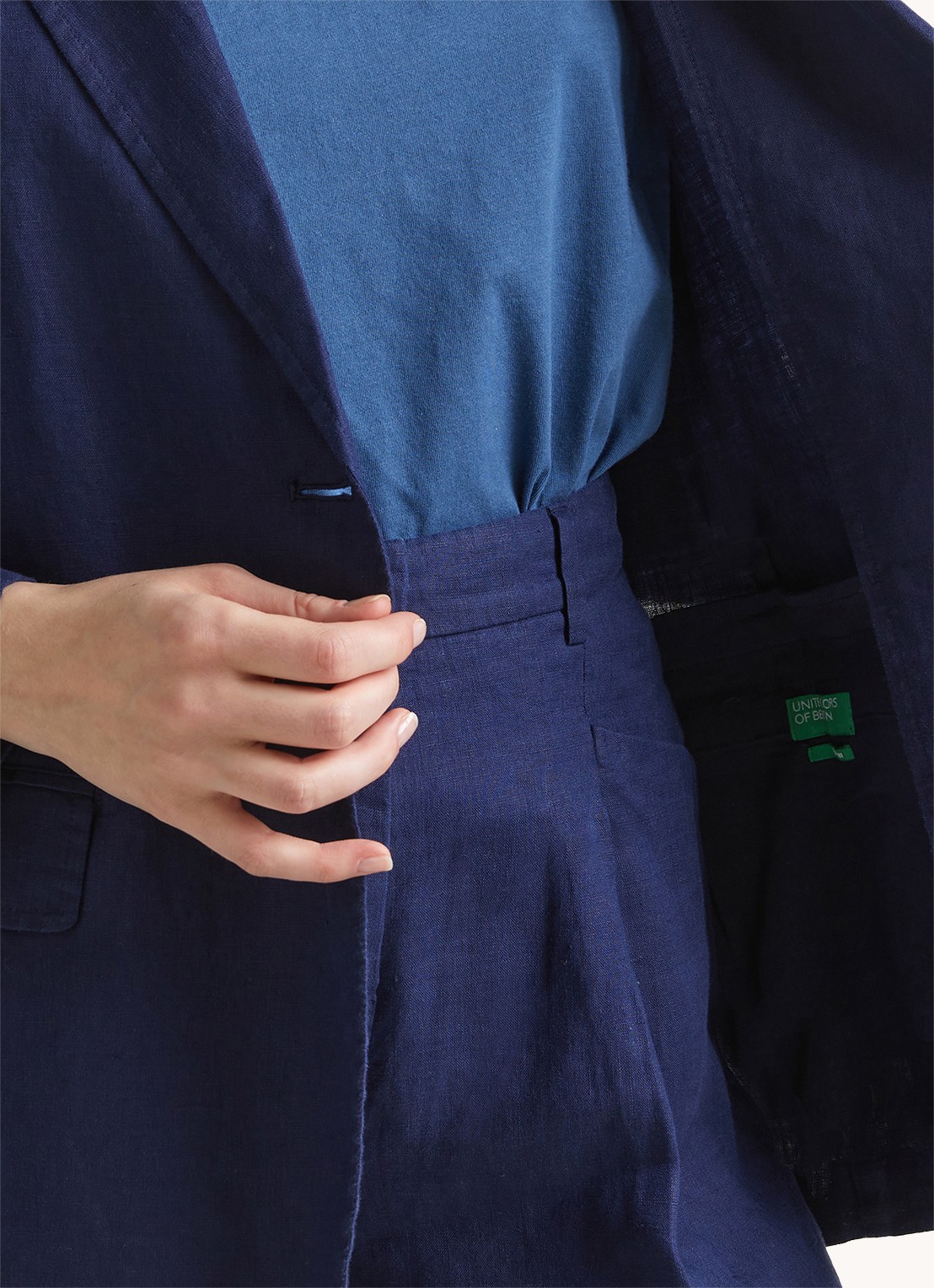 Benetton Blazer van linnen met klepzakken - detail 5 donkerblauw