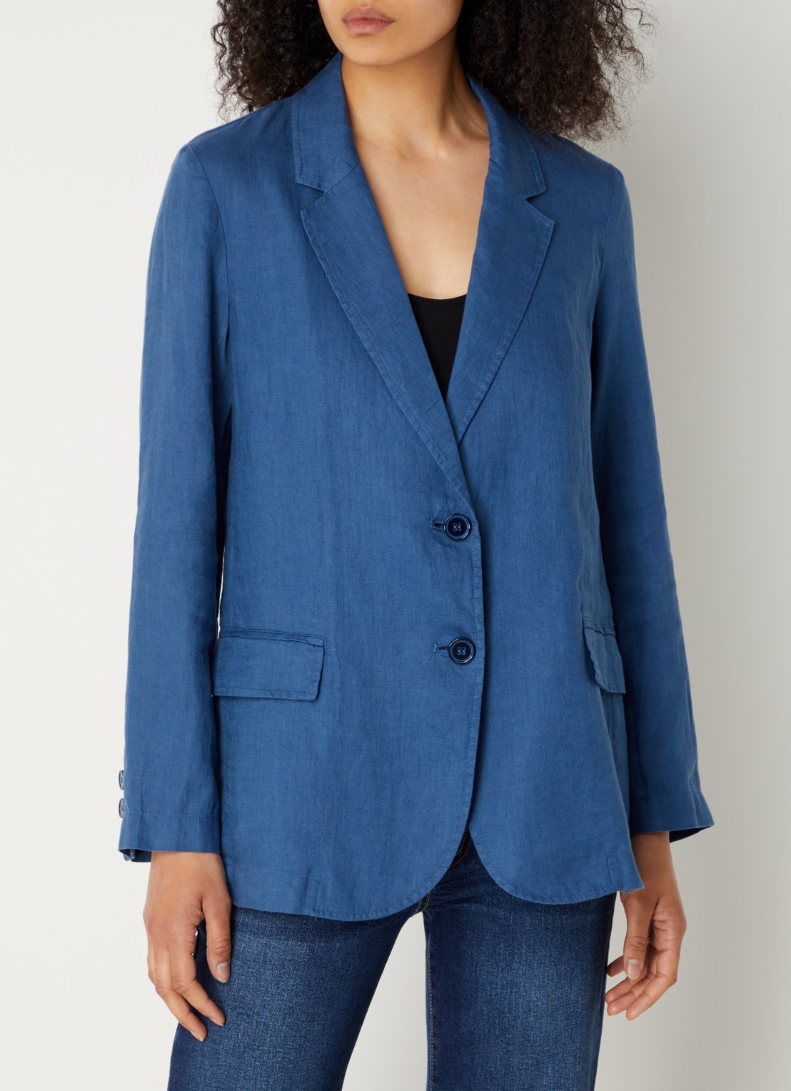 Benetton Blazer van linnen met klepzakken - detail petrol