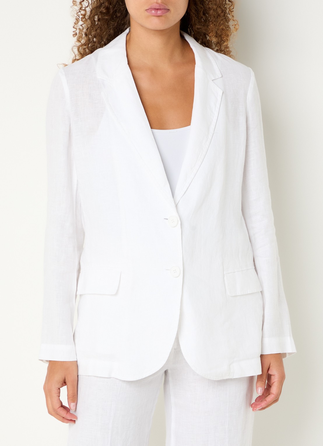Benetton Blazer van linnen met klepzakken - detail 8 wit