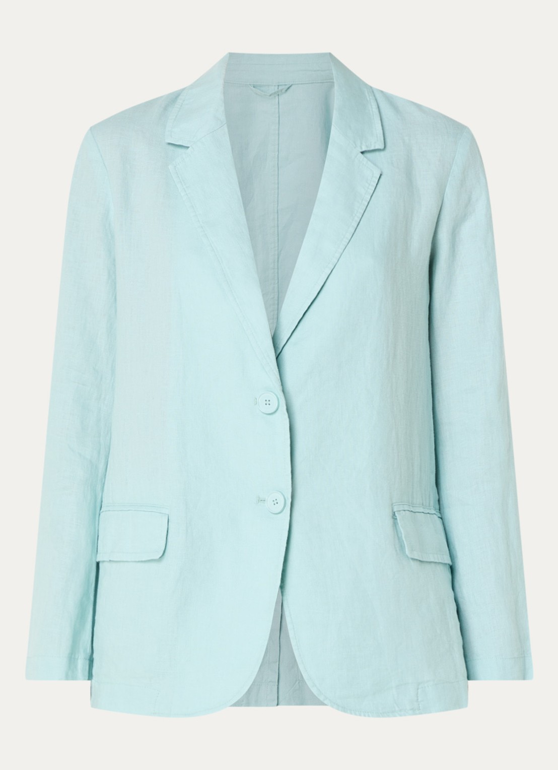 Benetton Blazer van linnen met klepzakken - voorkant 2 turquoise