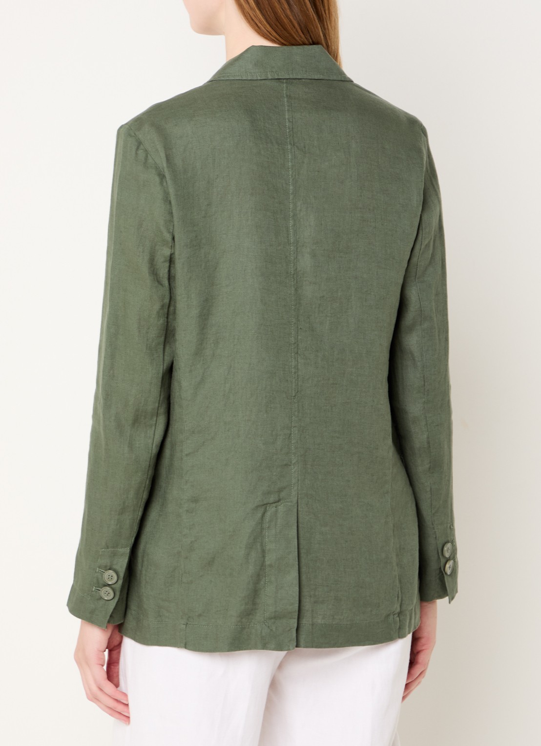 Benetton Blazer van linnen met klepzakken - achterkant 4 legergroen