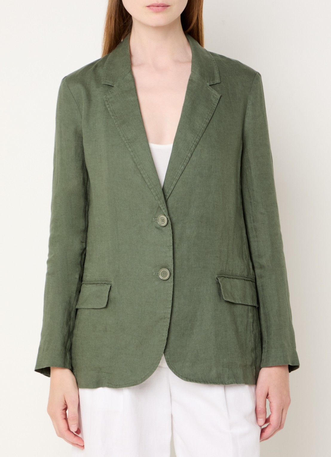 Benetton Blazer van linnen met klepzakken - detail 3 legergroen