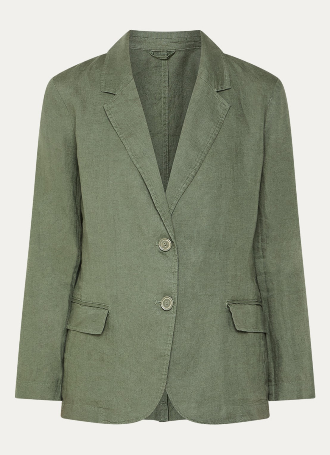 Benetton Blazer van linnen met klepzakken - voorkant legergroen