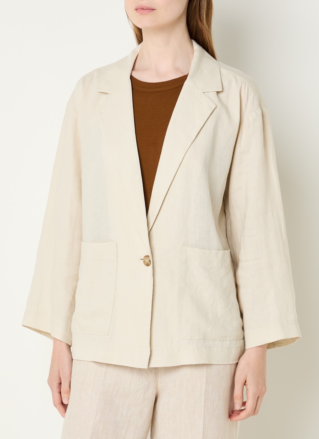 Benetton Blazer van linnen met opgestikte zakken - detail 4 beige