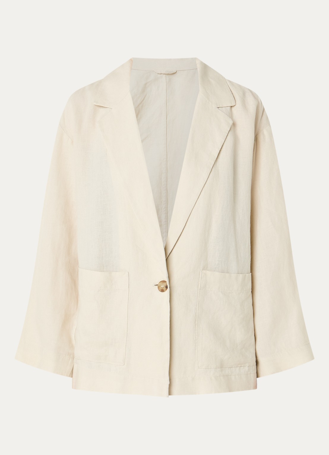 Benetton Blazer van linnen met opgestikte zakken - voorkant beige