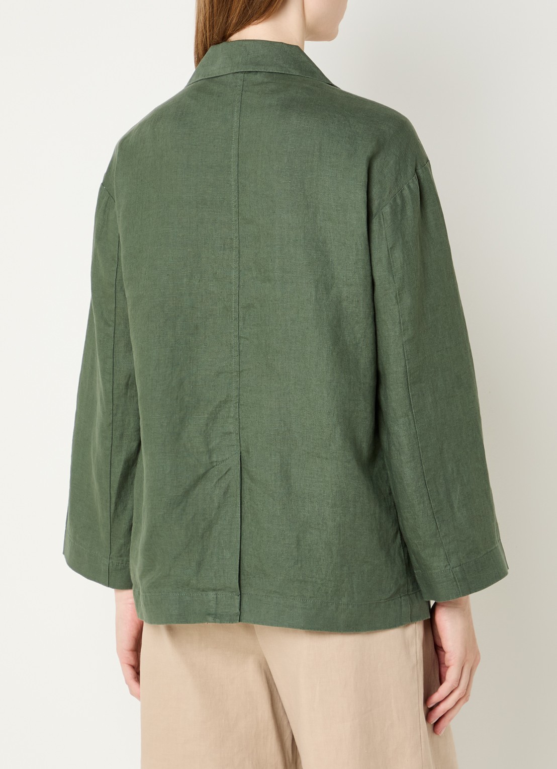 Benetton Blazer van linnen met opgestikte zakken - achterkant 3 legergroen