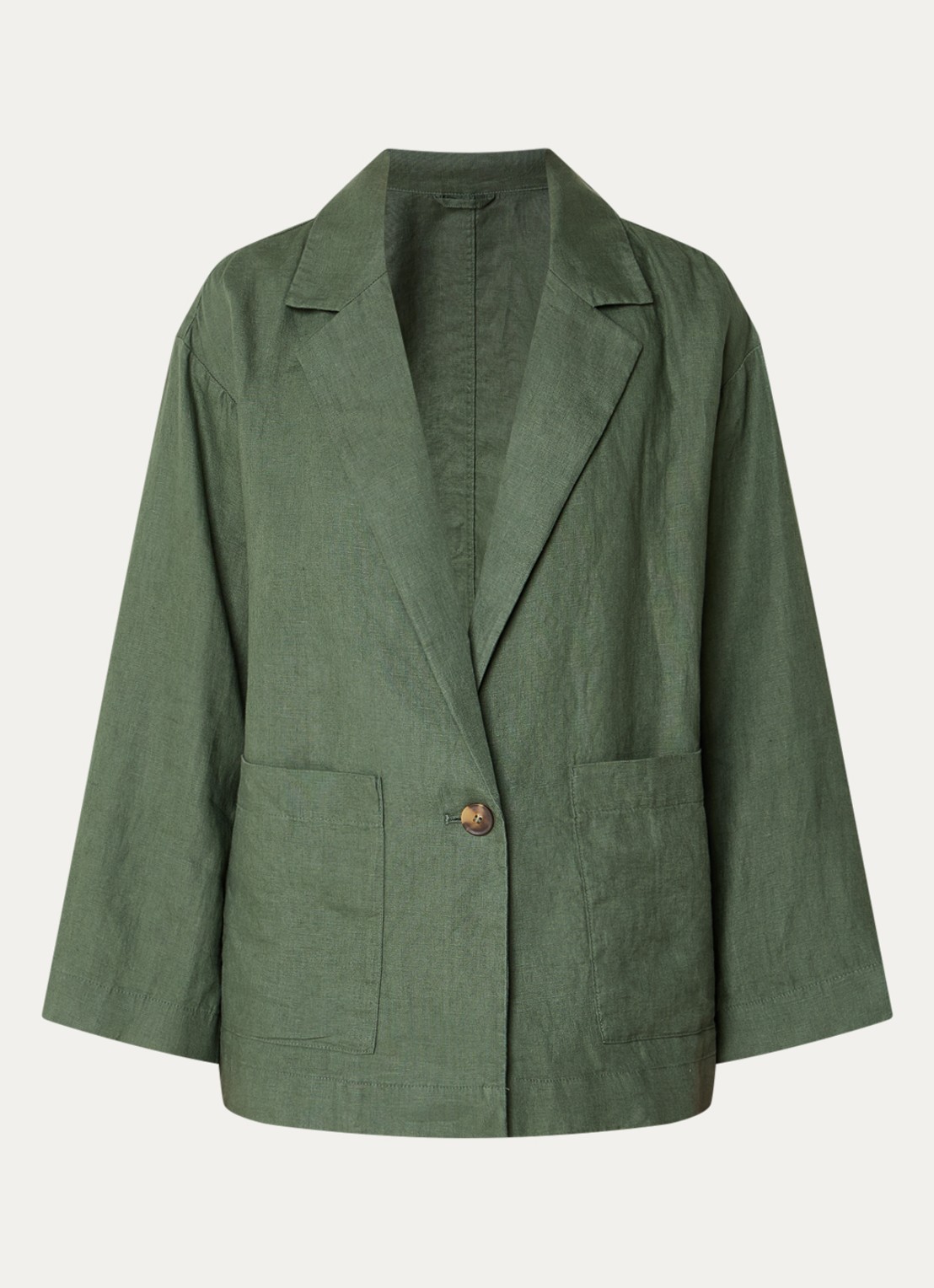 Benetton Blazer van linnen met opgestikte zakken - voorkant legergroen