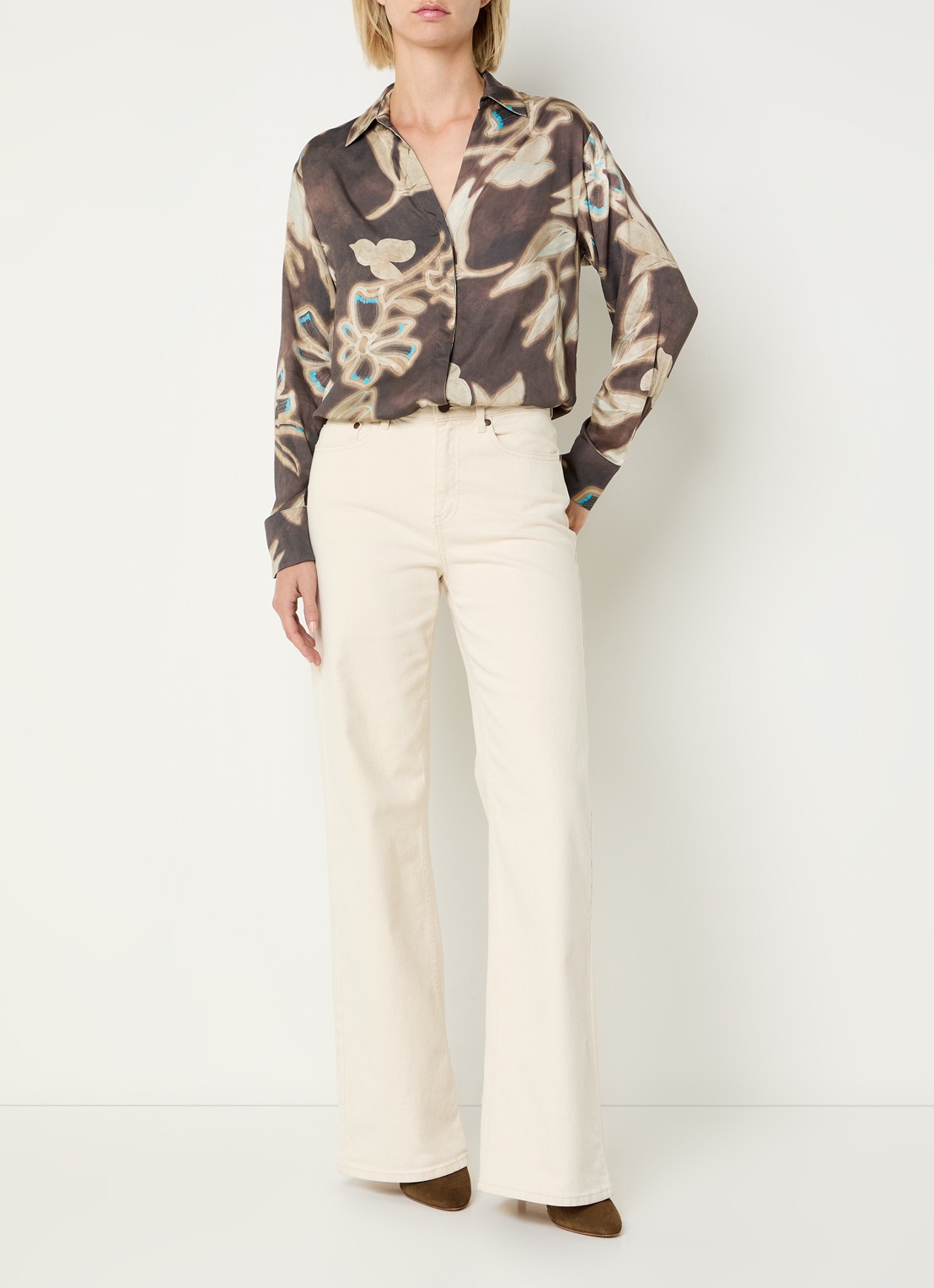 Benetton Blouse met bloemenprint - voorkant 4 bruin