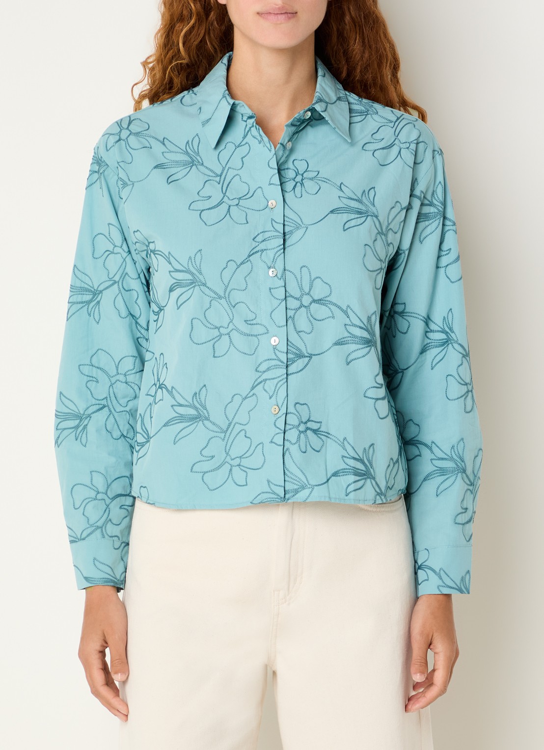 Benetton Blouse met broderie en kraag - detail zeegroen
